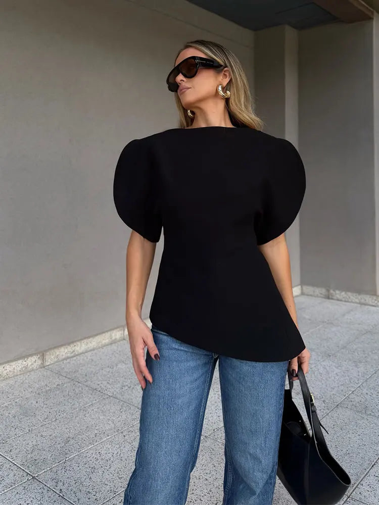 Blouse élégante à manches bouffantes et ourlet asymétrique pour femme — streetwear Y2K, printemps 2026