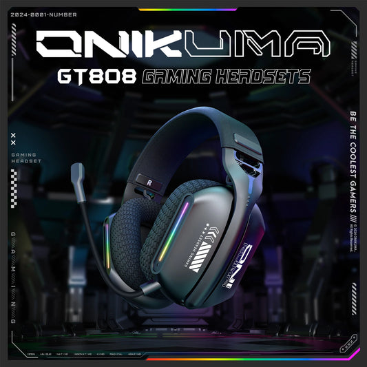 Onikuma Gt808 Three-Mode Wireless E-sports Gaming Headset with Microphone, RGB Lighting, Supports Bluetooth 5.3 / 2.4g / Aux 3.5mm