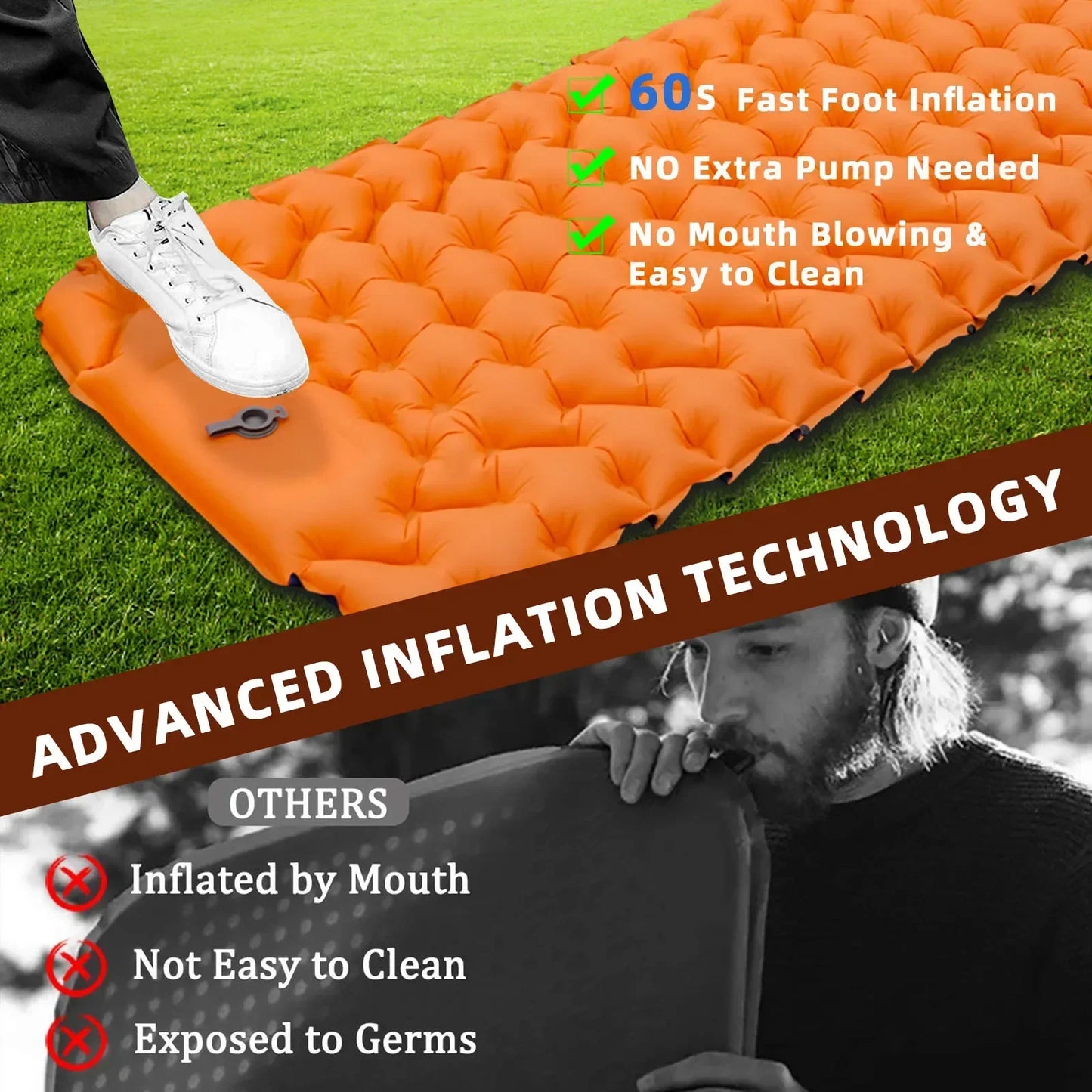 Coussin de couchage d'extérieur, matelas gonflable de Camping avec oreillers, tapis de voyage, lit pliant, coussin d'air ultraléger, randonnée Trekking