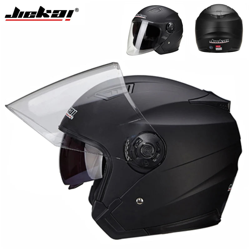 Casque Moto Scooter Double Lentille Vintage — Quatre Saisons Course Demi Casque