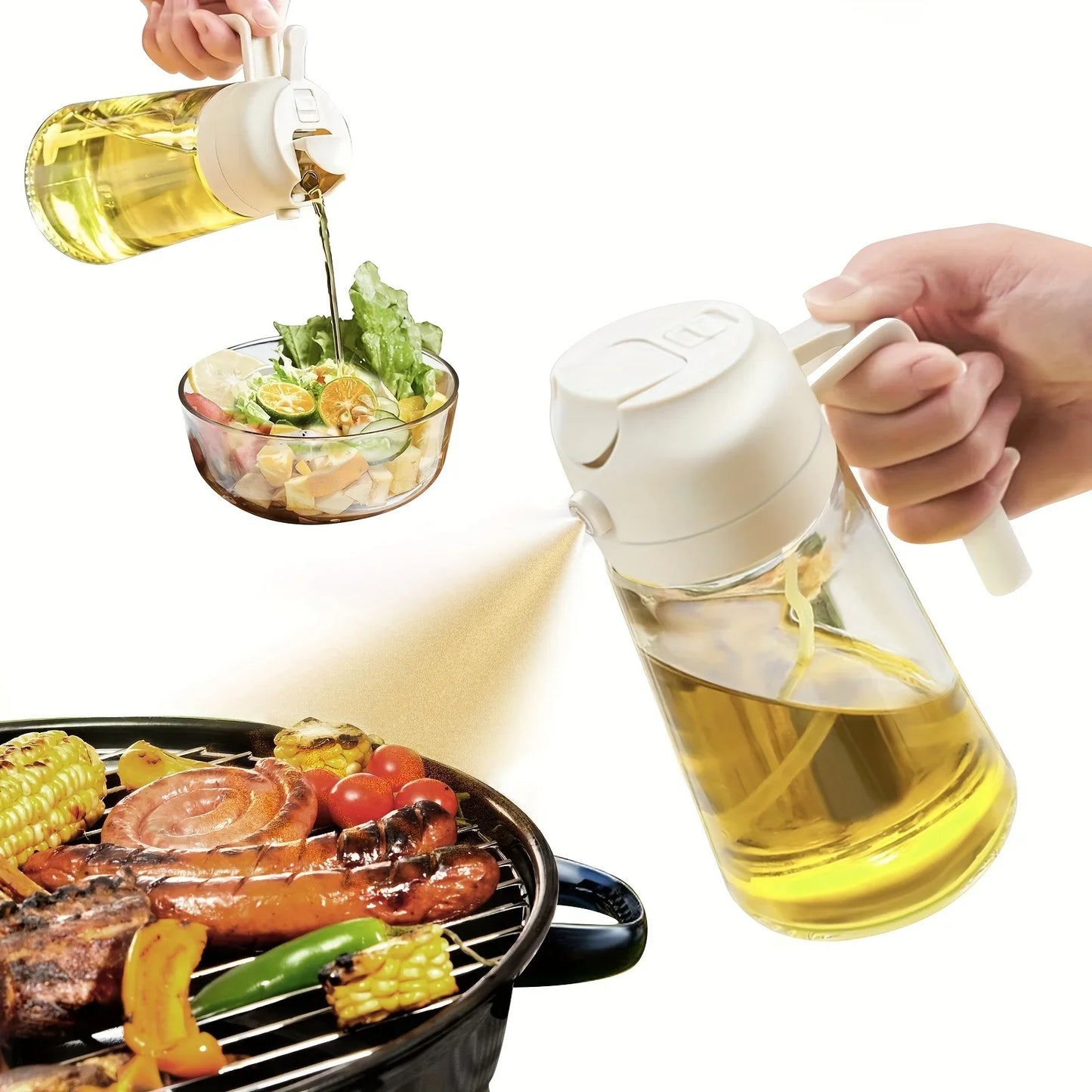 Pulvérisateur d'huile de cuisine en plastique 2 en 1, 500 ml, flacon pulvérisateur d'huile d'olive, distributeur d'huile pour barbecue, cuisson, rôtissage, pique-nique, outil de cuisine