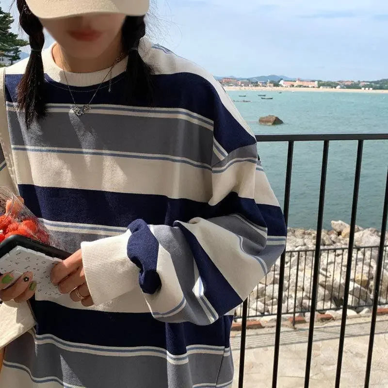 T-shirts pour femmes, vêtements féminins, sweat-shirt Y2K, mode quatre saisons 2026, tee-shirt à manches longues ample, t-shirt graphique rayé pour couple