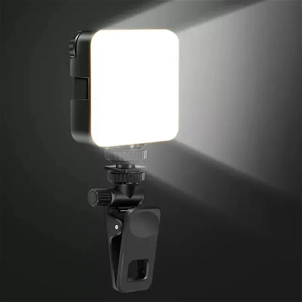 Lumière de remplissage portable avec pince, trépied et perche – Éclairage réglable pour selfie et vidéo