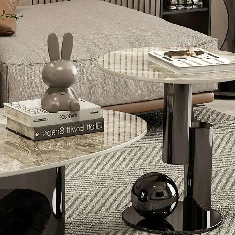 Modern coffee tables marble effect Deluxe Nordic oval white metal side table Premium Low Lounge Tables home furniture