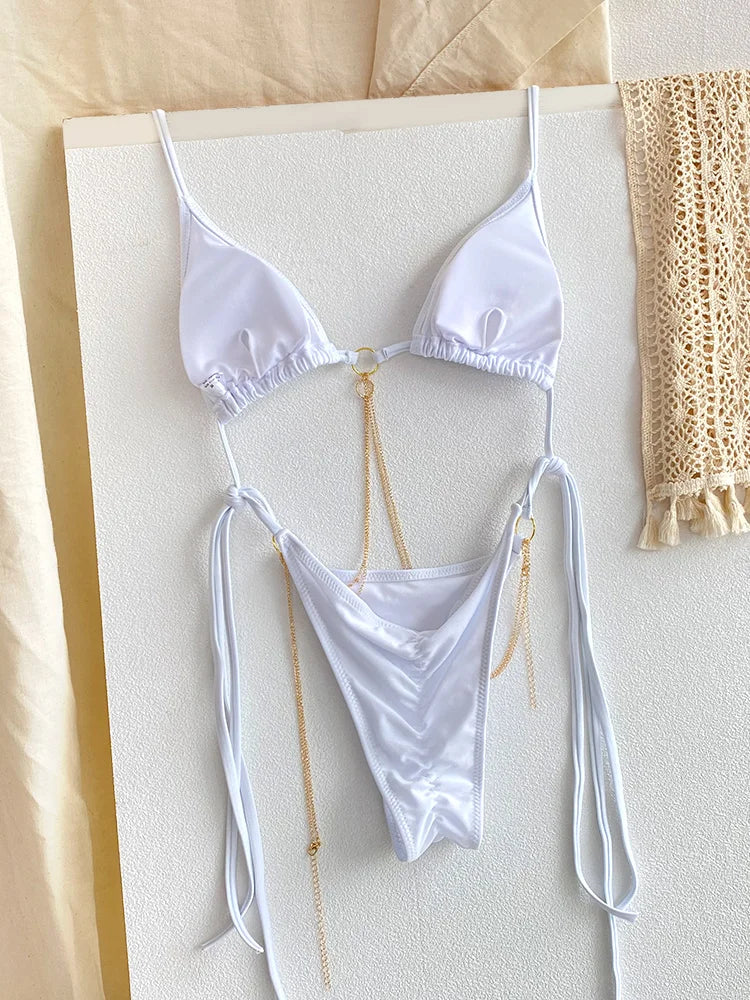 Sexy Triangle chaînes Bikini ensembles Micro tongs maillot de bain femmes maillot de bain Biquini pansements de plage maillot de bain imprimé string Bikini
