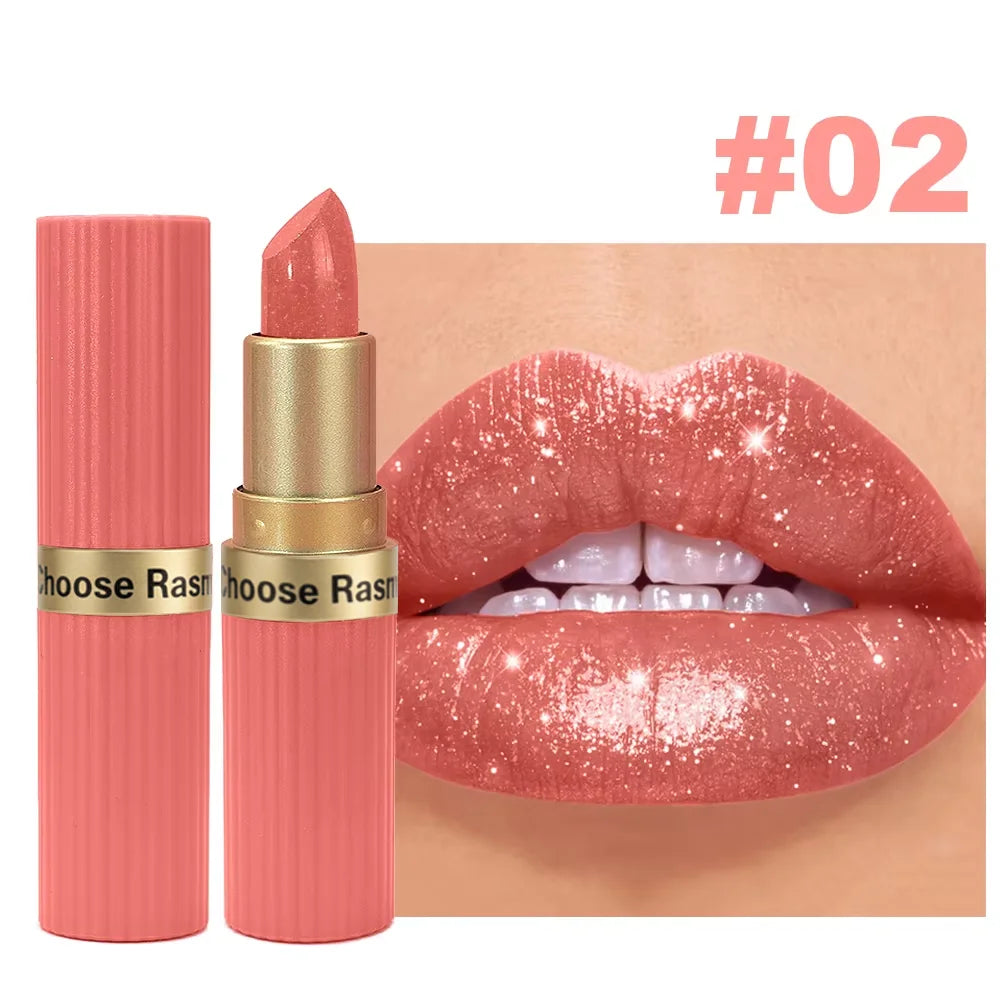 Rouge à lèvres velours rose nacré, métallique, imperméable, longue durée, mat, scintillant, diamant, maquillage cosmétique pour femmes