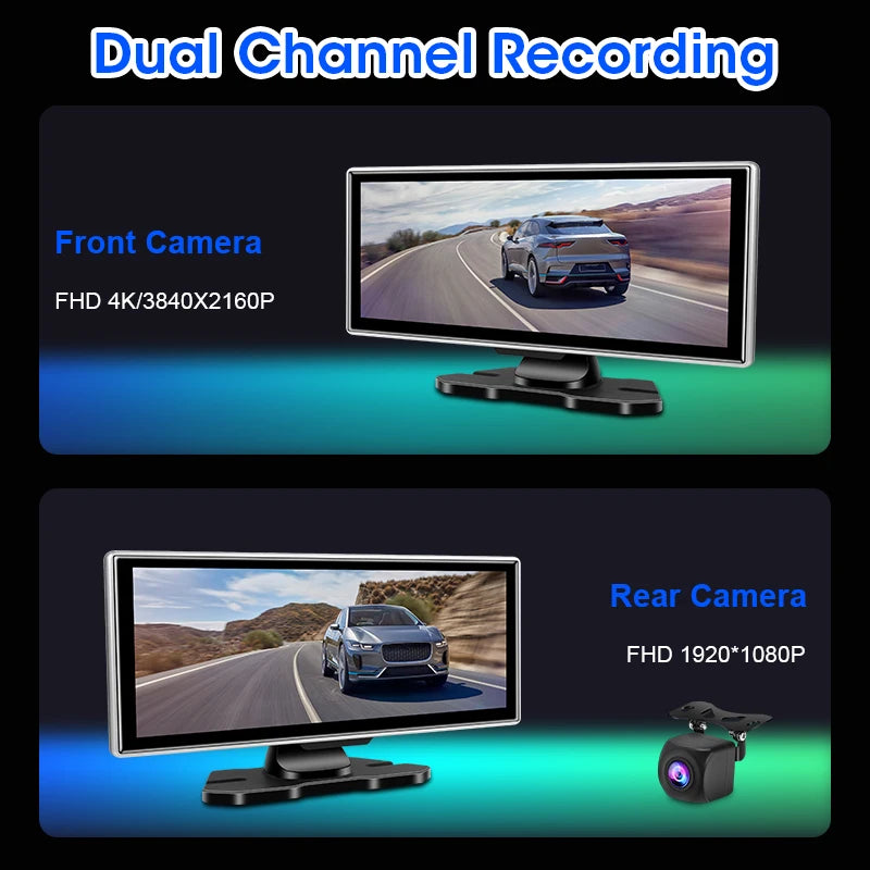 Cámara de salpicadero DVR 4K para coche, 11,26 pulgadas, doble lente, inalámbrica, Carplay y Android, grabadora de vídeo automática, monitor de navegación GPS, Wifi 5G, FM, AUX