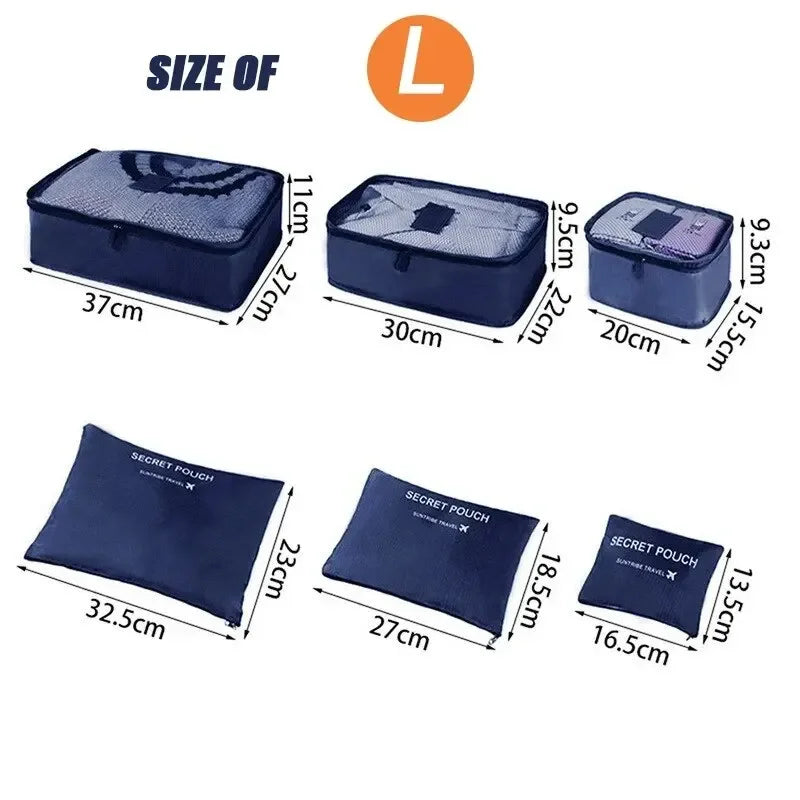 Organizador de viaje de gran tamaño, 6 piezas, maleta portátil, ropa, zapatos, neceser de maquillaje, organizador de equipaje, bolsa de almacenamiento de viaje