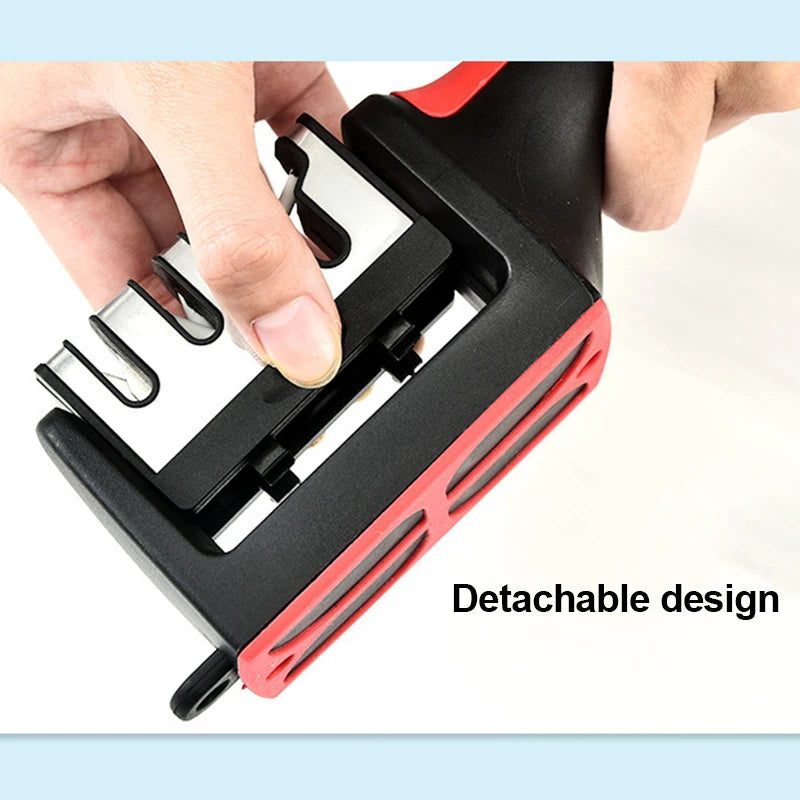 Multifunctional Kitchen Knife Sharpener, Three-Use Household Sharpening Stone, 4 Segments, Black