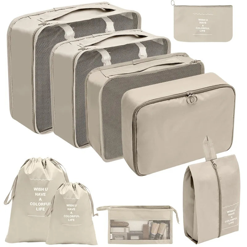 7/8/9/10 pièces ensemble organisateur de voyage sacs de rangement valise emballage Cubes ensemble étuis Portable bagages vêtements chaussure bien rangé pochette pliante