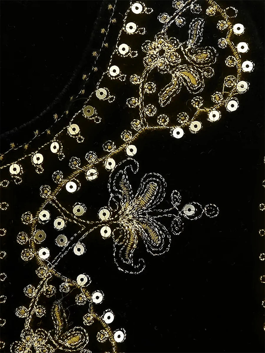 Chaleco bordado negro Vintage con estampado Floral para mujer, sin mangas, frente abierto, corto, versátil, ropa de abrigo y2k, cárdigan Boho corto