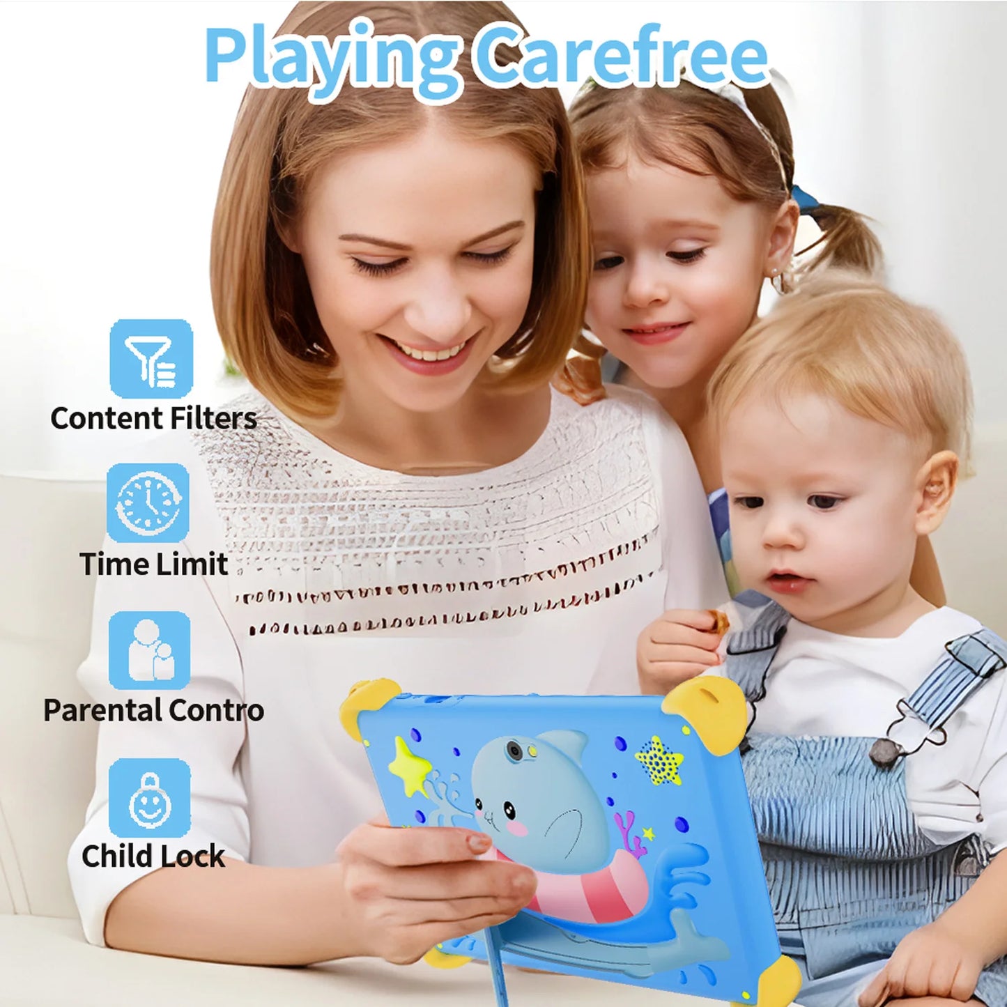 Tableta infantil de 7 pulgadas 5G con diseño de dibujos animados, PC de aprendizaje y educación Android con funda a prueba de niños, tableta de 4000 mAh