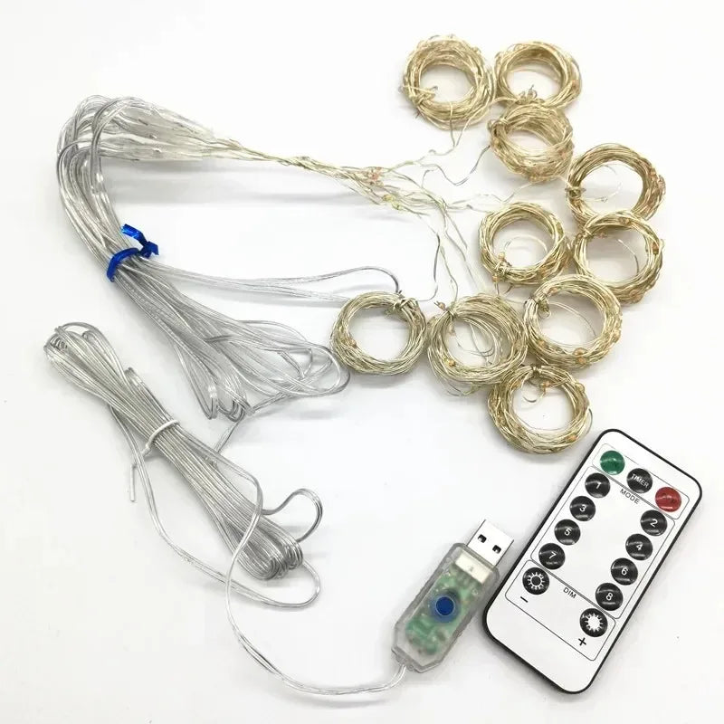USB Curtain String Lights, 8 Modes Fairy Lights, Christmas Tree Garland Lights, Party Wedding Christmas Home Bedroom Decoration