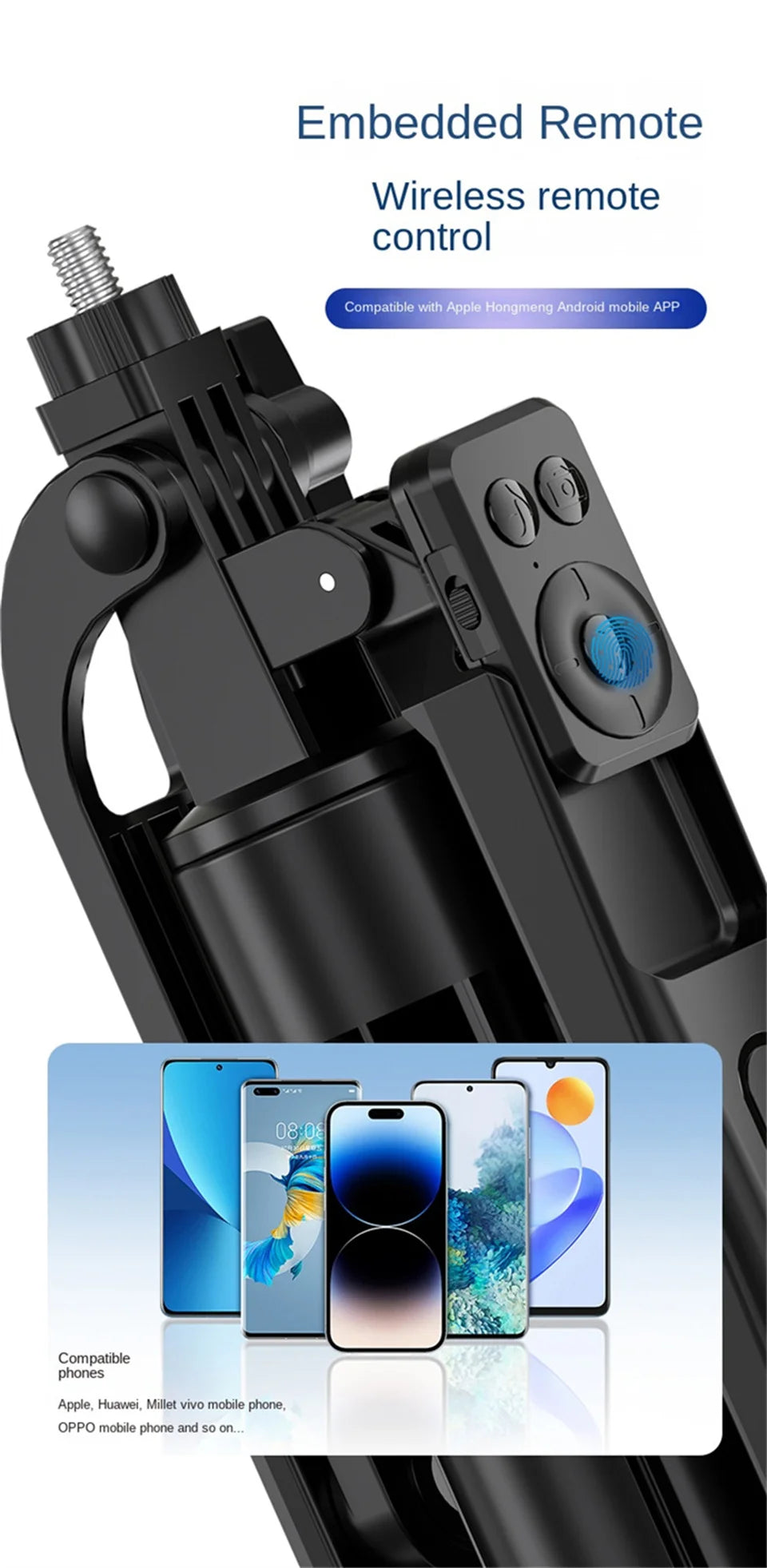 Roreta — Perche à Selfie Trépied 1.8m Télécommande Bluetooth iPhone & Android