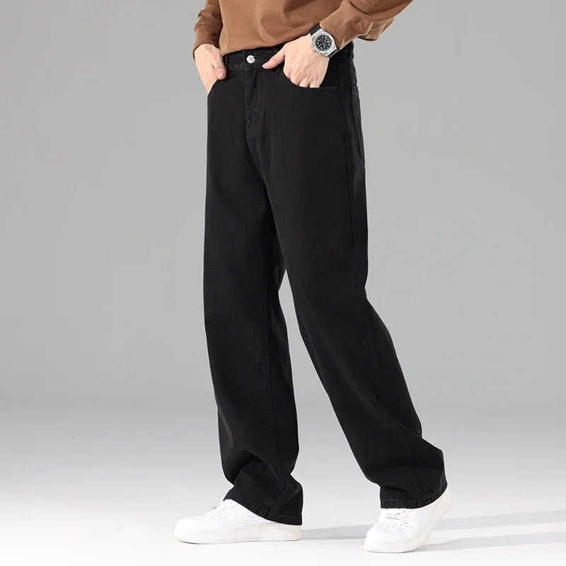 Pantalones vaqueros de hombre a estrenar, otoño, negros, informales, holgados, clásicos, rectos, cómodos, anchos, vaqueros para hombre
