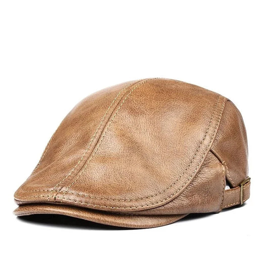 Genuine Leather Beret for Men, Thin Hats for Men, Adjustable Front Cap, Casual, Duckbill, Golf, Driver, 55-61 cm