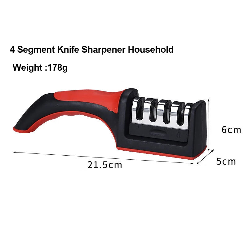Multifunctional Kitchen Knife Sharpener, Three-Use Household Sharpening Stone, 4 Segments, Black