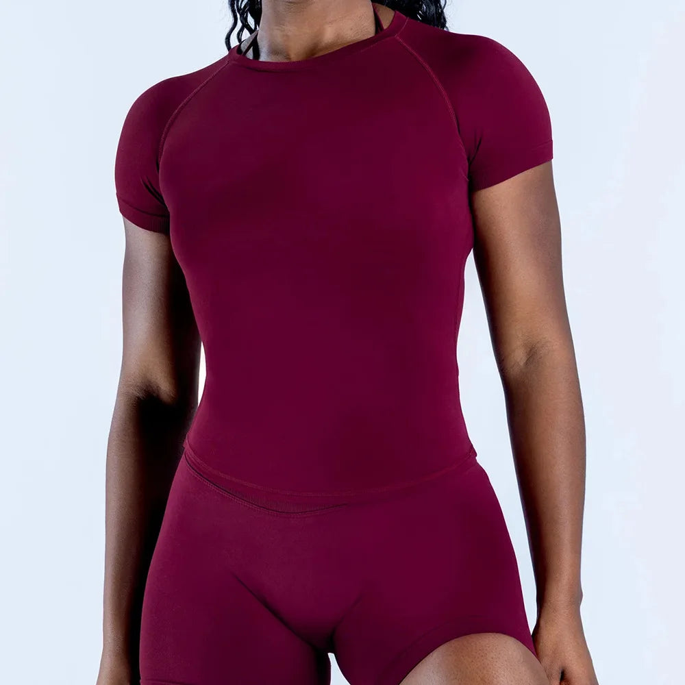 Camiseta deportiva D Logo para mujer, manga corta, cuello redondo, transpirable, elástica, para correr, fitness, yoga y entrenamiento