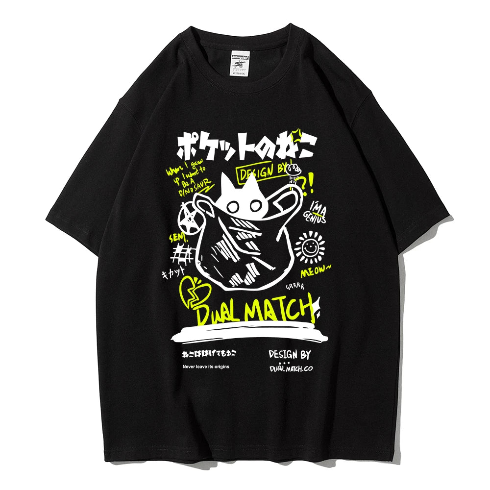 T-Shirt Chat Kawaii Harajuku — Couple Streetwear Y2K Manches Courtes 2024