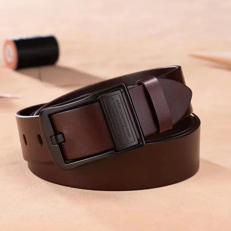 Cinturón de cuero de vaca para hombres, hebilla de aleación de metal, correa de cintura informal, marca de lujo para adultos, jeans de negocios, nueva moda
