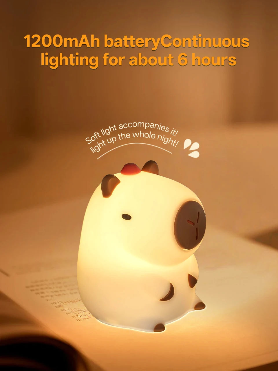 Veilleuse Capybara rechargeable — lampe de nuit pour enfants, décoration chambre, cadeau