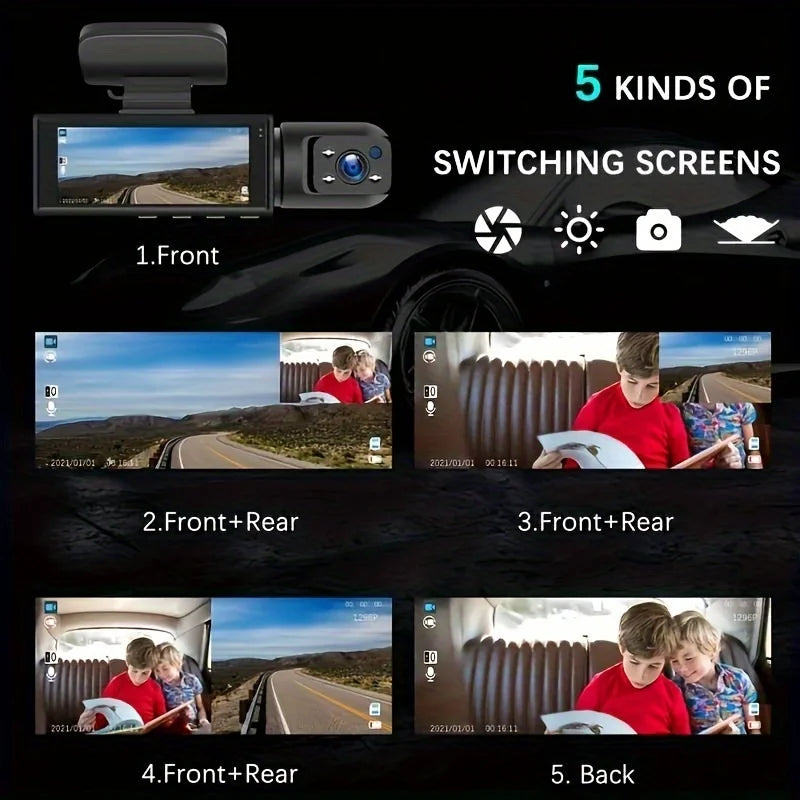 Dashcam Double Objectif FHD 1080P Cabine — Mini DVR Boîte Noire Intérieur