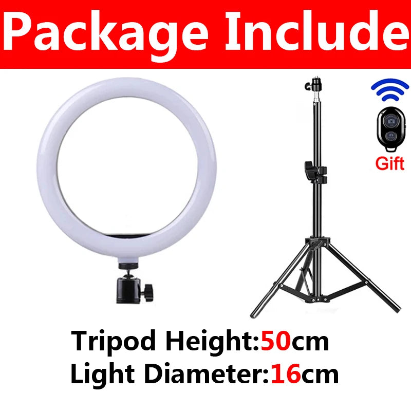 Anneau Lumineux LED Selfie 16/26/33 cm — Trépied, Télécommande Bluetooth, Éclairage Vidéo