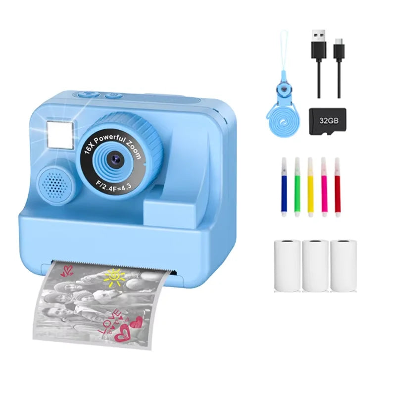 Nueva cámara para niños abeja, cámara instantánea 1080P HD con doble lente para selfies, cámara digital de impresión para niñas, niños, regalos de cumpleaños de Navidad, juguetes