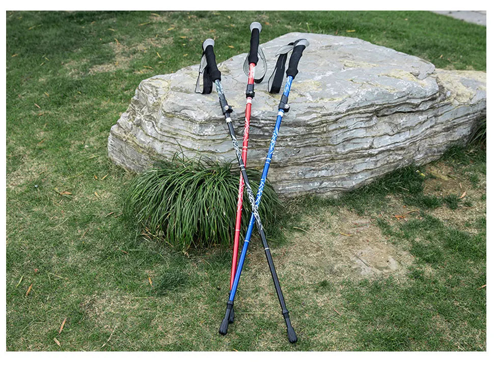 Bâton de Trekking pliable Portable en plein air, 5 sections, bâton de randonnée, Club télescopique pour personnes âgées nordiques, bâtons de marche de Camping