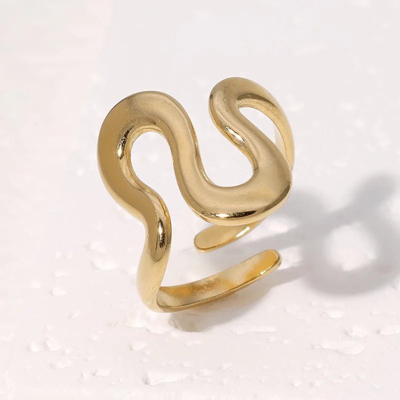 Anillo abierto impermeable de acero inoxidable para mujer, dijes de personalidad, chapado en oro real PVD de 18 quilates, joyería de moda para mujer