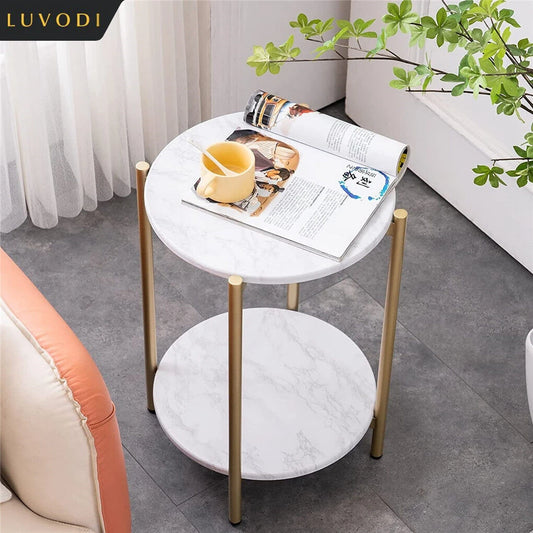 Table d'appoint ronde 2 niveaux pour canapé — support pour plantes, étagère de rangement, cadre en métal