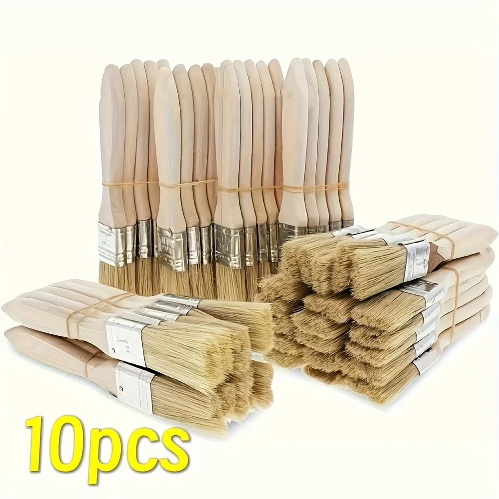 10 pinceles de cerda de cerdo, aptos para arte, artesanía, enyesado, pintura, aplicación de pegamento, mangos de madera