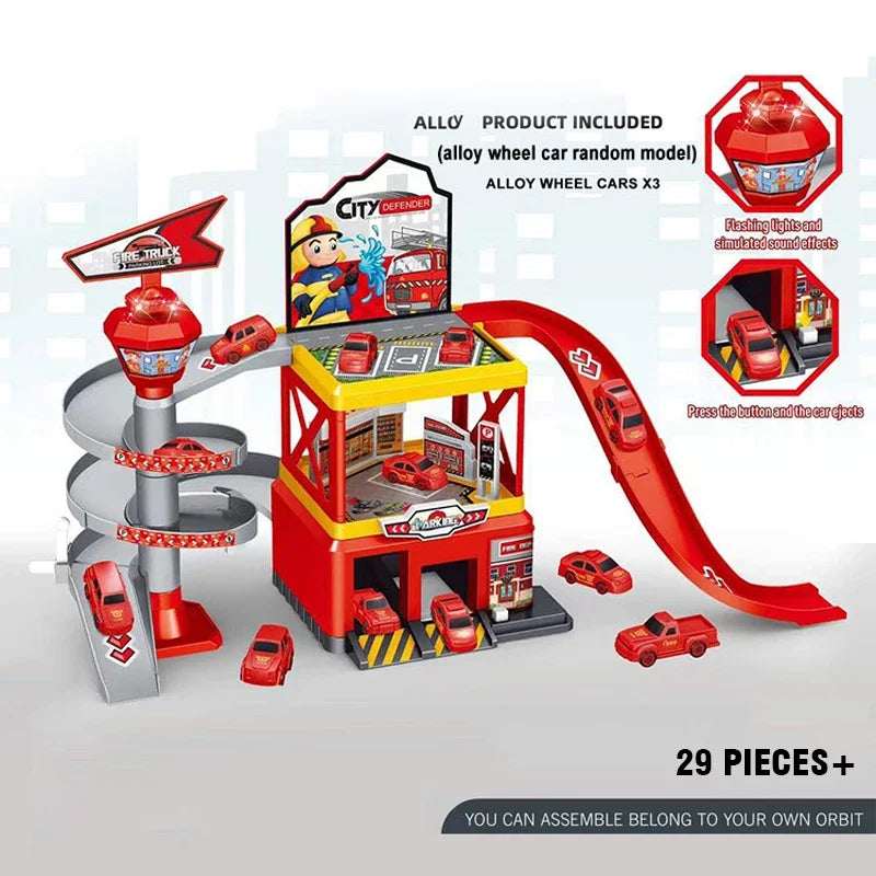 Coches ferroviarios Parking de bricolaje ensamblado pista inercia coche ingeniería vehículo coche pista para niños niños regalos de cumpleaños