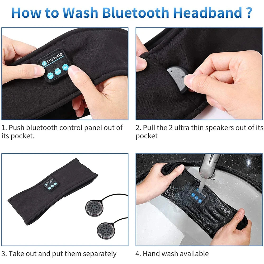 HUAWEISHI Auriculares deportivos Bluetooth 5.0 diadema elástica inalámbrica para dormir, máscara de ojos, auriculares inalámbricos, diadema