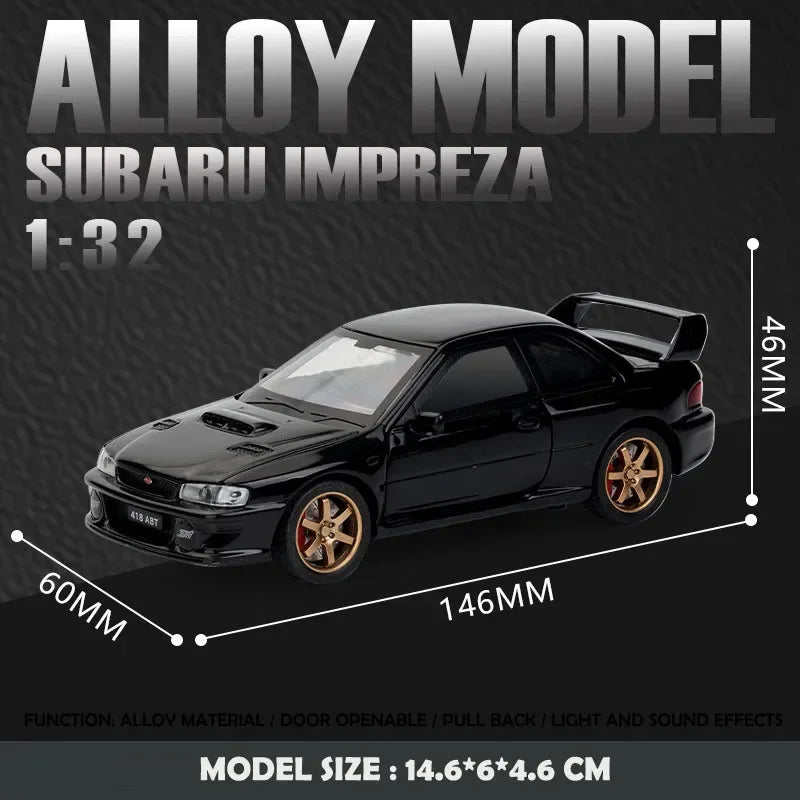 Simulación 1:32 Subaru Impreza WRX 22B STI Modelo de coche modificado de aleación de metal fundido a presión Coche en miniatura Regalo de cumpleaños para niños