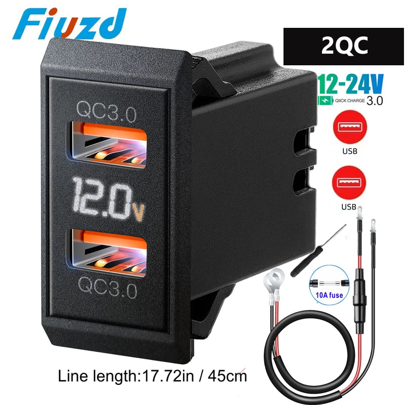Fast Charge LED Voltage Display for Truck 12V/24V Motorcycle RV Boat Marine QC PD 3.0 Car Charger Auto Cell Phone Charger