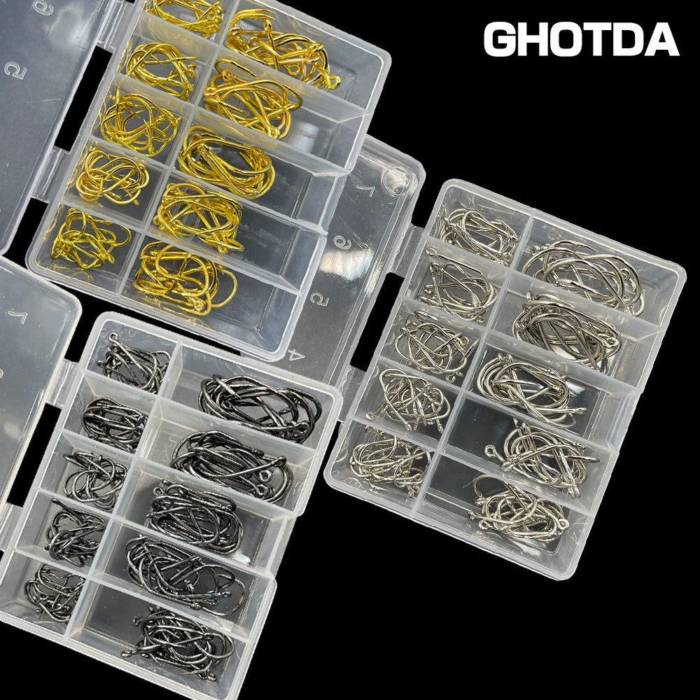 100 Pcs Size 3-12# Ringed Eye Hooks, High Carbon Steel Circle Fishing Hook, Single Jig Hook, Tackle