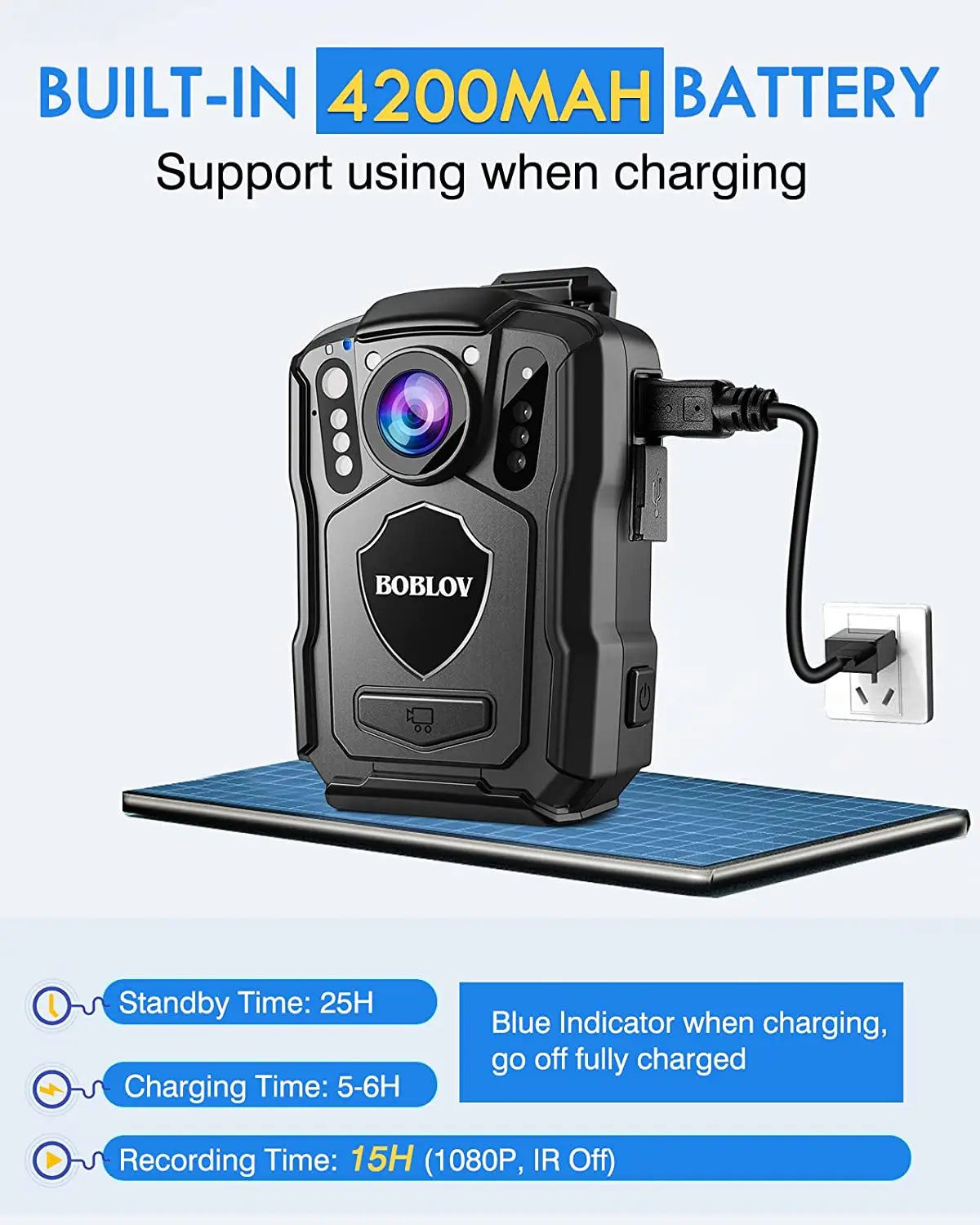 BOCombination-Cámara Linge de policía VM5, cámara corporal, cámara GPS, batería de 1440 mAh, visión nocturna IP67, batería de 128G, batería de 4200 P