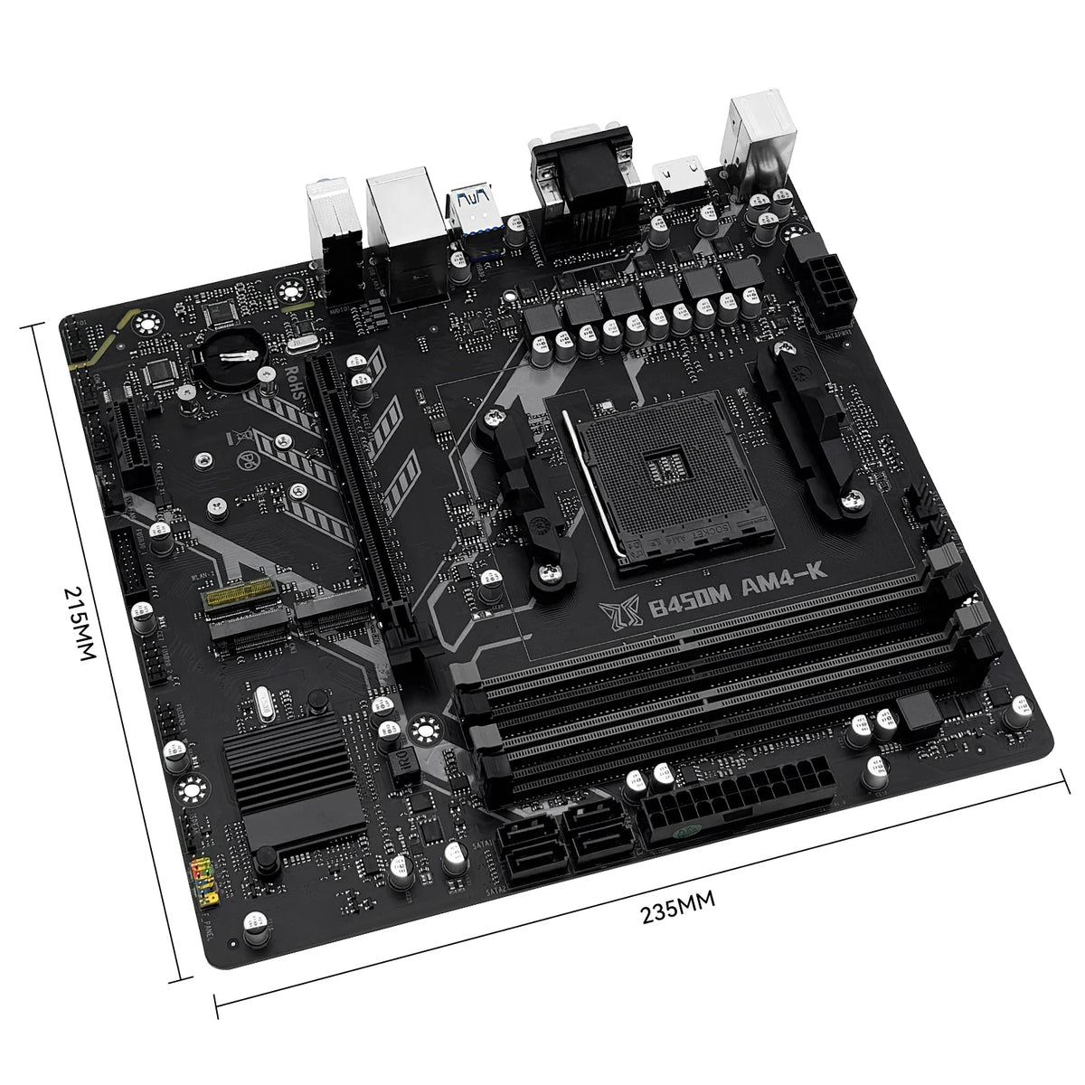 La carte mère MACHINIST B450M-AM4-K ADM prend en charge la série AM4 (processeur Ryzen 1-5) RAM DDR4 double NVME M.2 avec interface HDMI VGA DP
