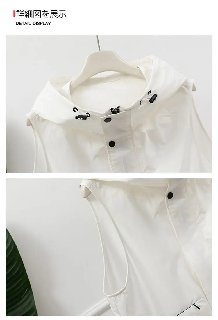 Chaleco utilitario sin mangas con capucha para mujer, gris claro, cremallera frontal, cordón, bolsillo en la cintura, chaleco informal para exteriores