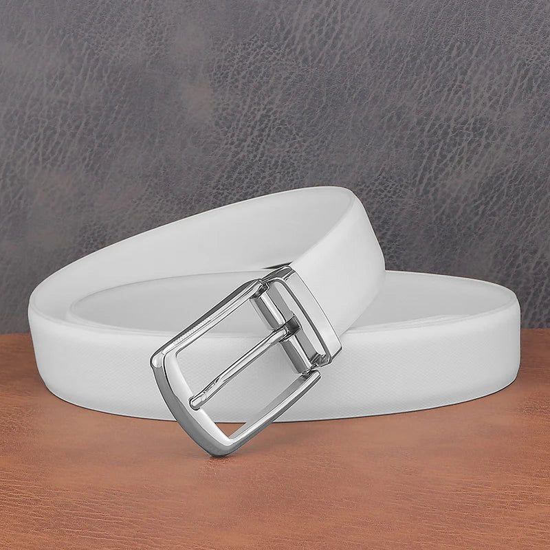 Young men's fashion belts pin buckle genuine leather high-quality cowhide belt white casual jeans men's belt B650