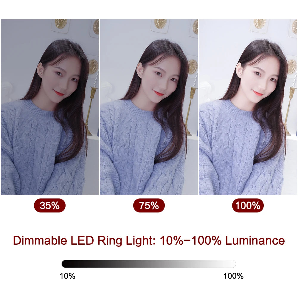 Anneau Lumineux LED Selfie 26cm 120 Perles avec Trépied — Kit Éclairage USB Vidéo