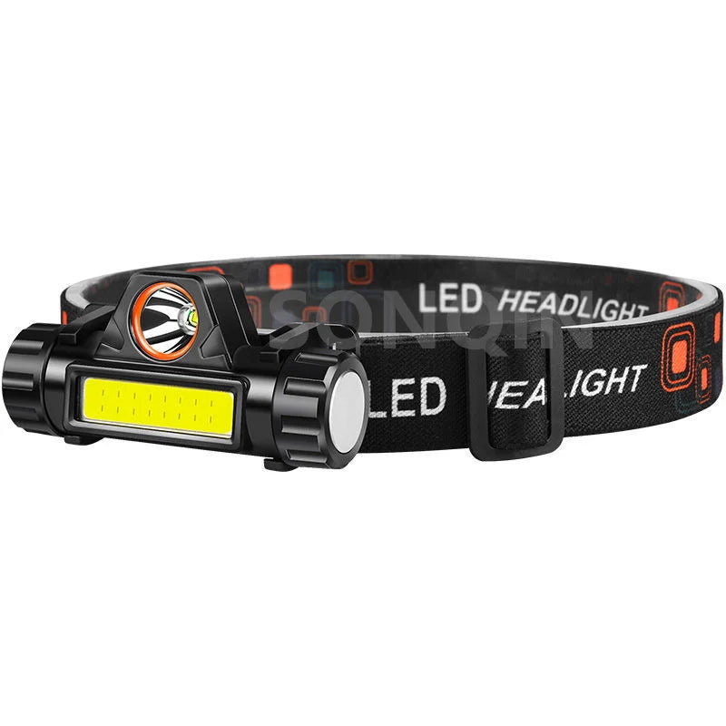 Linterna frontal LED de 2 modos recargable por USB, faro potente, impermeable IP66, lámpara frontal 18650 para camping, pesca, linterna