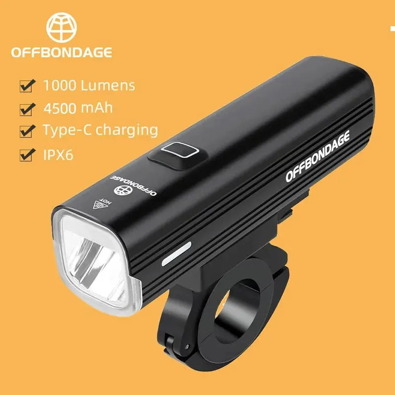 OFFBONDAGE Vélo Lumière 1000Lumen Vélo Phare Banque de Puissance Lampe de Poche Guidon USB Charge VTT Route Point culminant