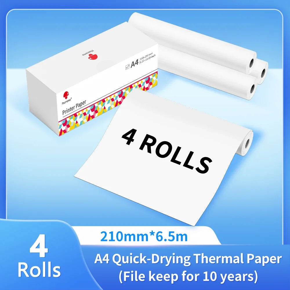 Phomemo A4 impresora térmica papel carta, papel continuo de secado rápido apto para impresora portátil M832/M833/M834/M835, 2 rollos