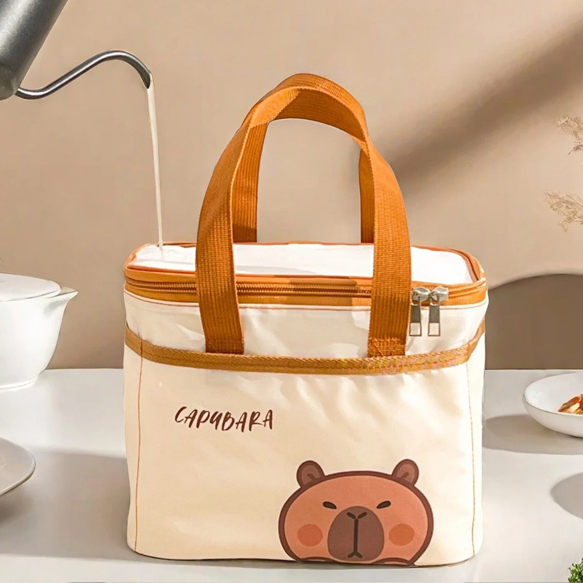 Sac à déjeuner isolé Capybara mignon pour étudiant enfant, sac thermique Portable de grande capacité étanche pour aliments, sac isotherme réutilisable pour pique-nique