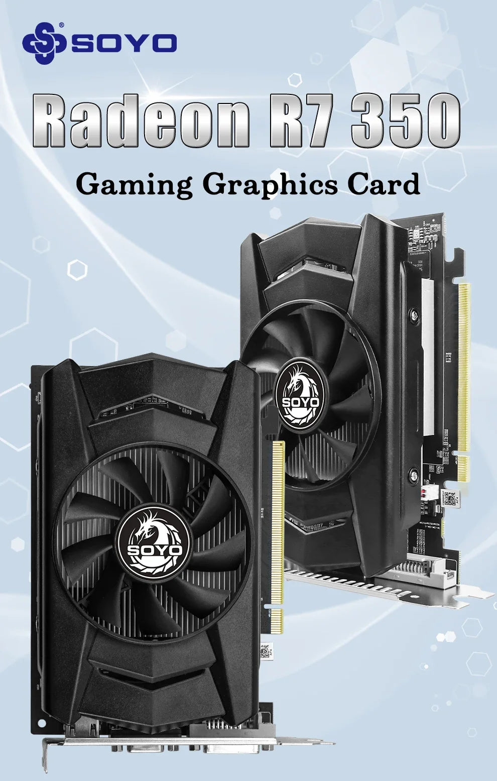 SOYO cartes graphiques R7 350 4G DDR5 128bit compatibilité HDMI + DP + DVI pour les composants d'ordinateur de jeu de bureau carte vidéo GPU
