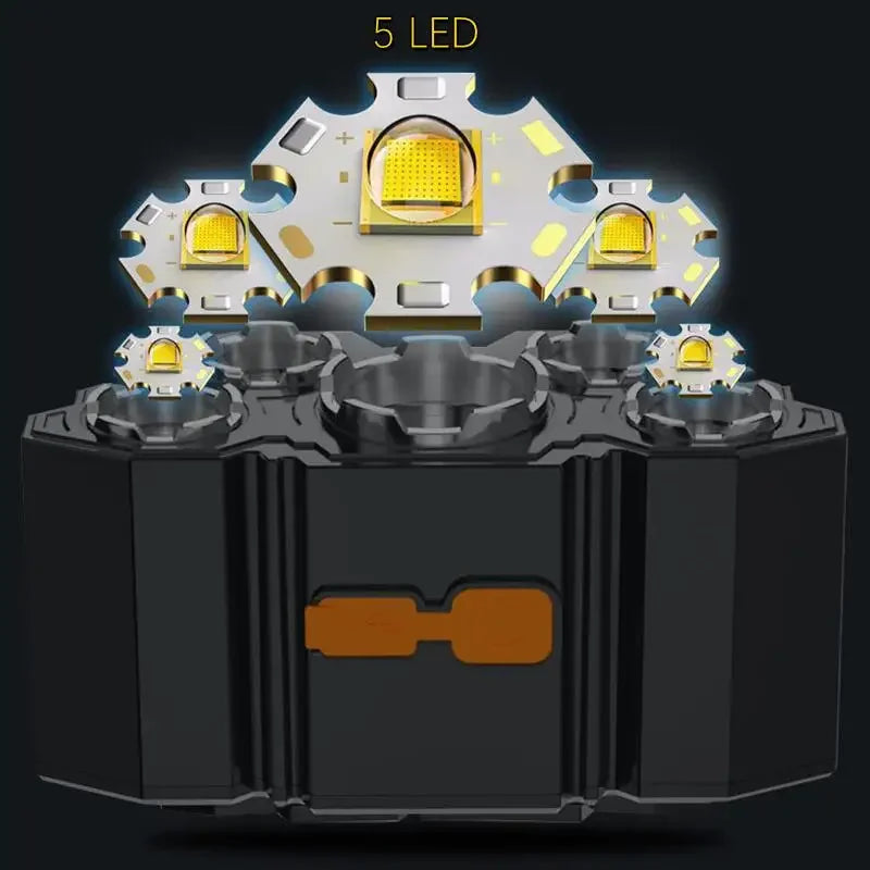 Lampe frontale puissante à 5/11 LED, batterie 18650 intégrée, Rechargeable par USB, lanterne pour Camping en plein air, pêche