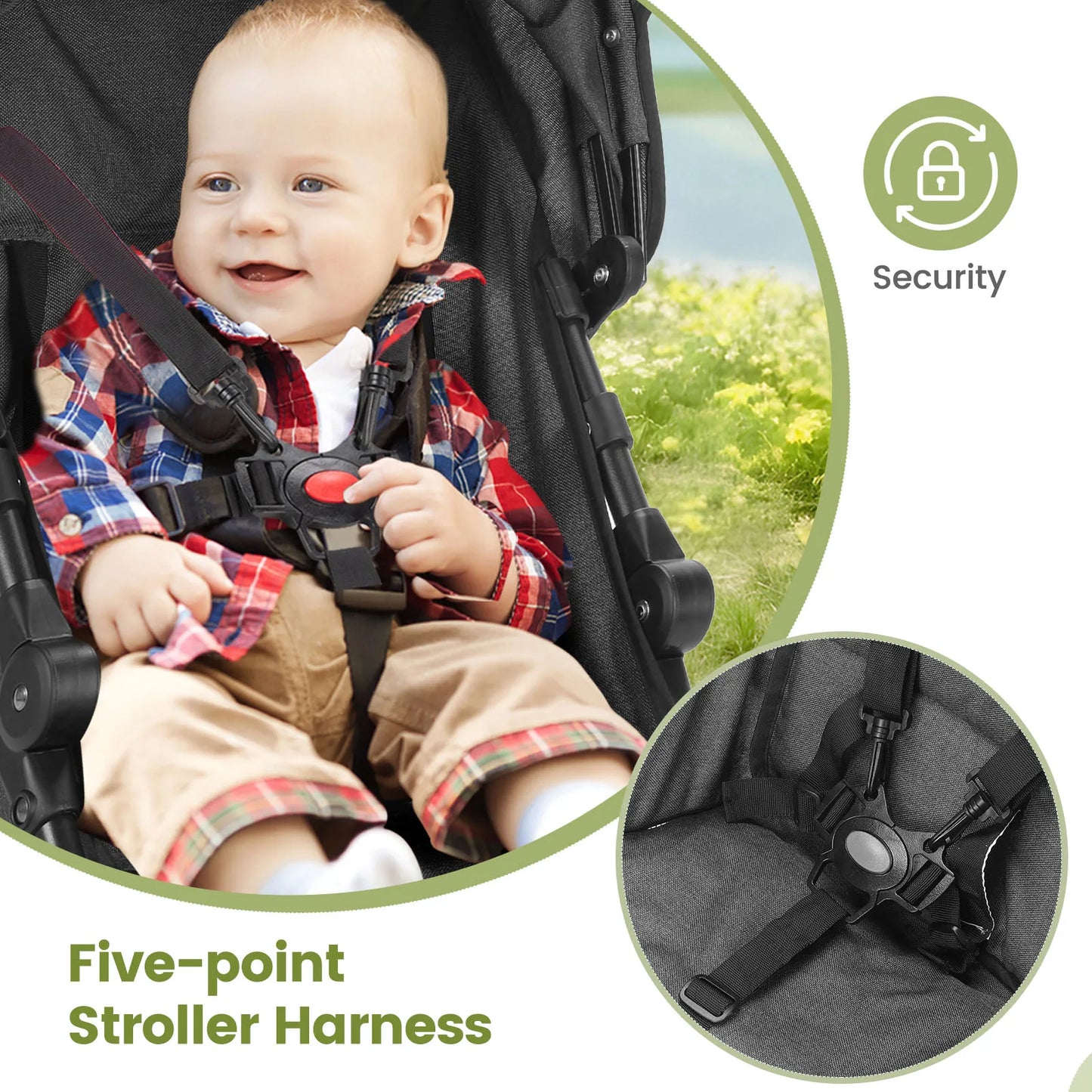 Lightweight, high-view folding baby stroller, can sit or lie down, four-wheel shock-absorbing portable travel stroller