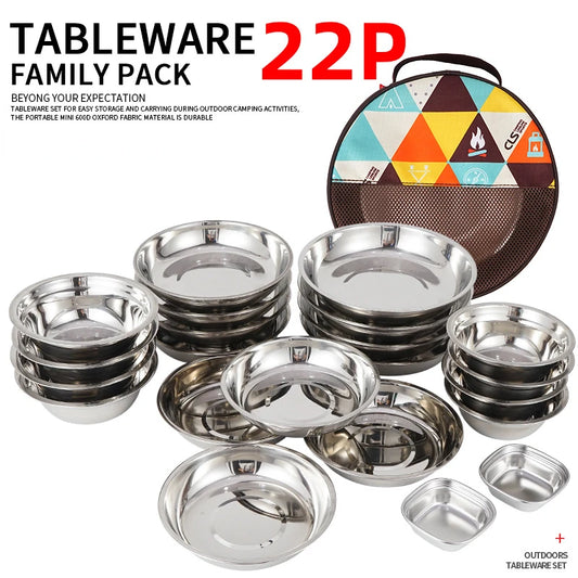 Nouveau ensemble d'assiettes à manger portables de cuisine de Camp de 22 vaisselle de Camping en plein air assiette de barbecue à conduite autonome ensemble d'assiettes de bol de Pot à soupe à la maison